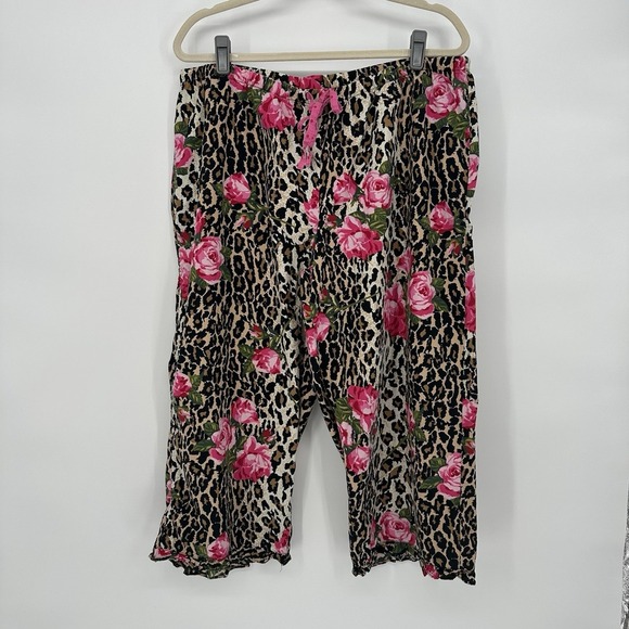 2-Pc NICK & NORA Leopard Print Roses 3/4 Ruffle Sleeves Capri Pajamas Sz XXL - Picture 5 of 12